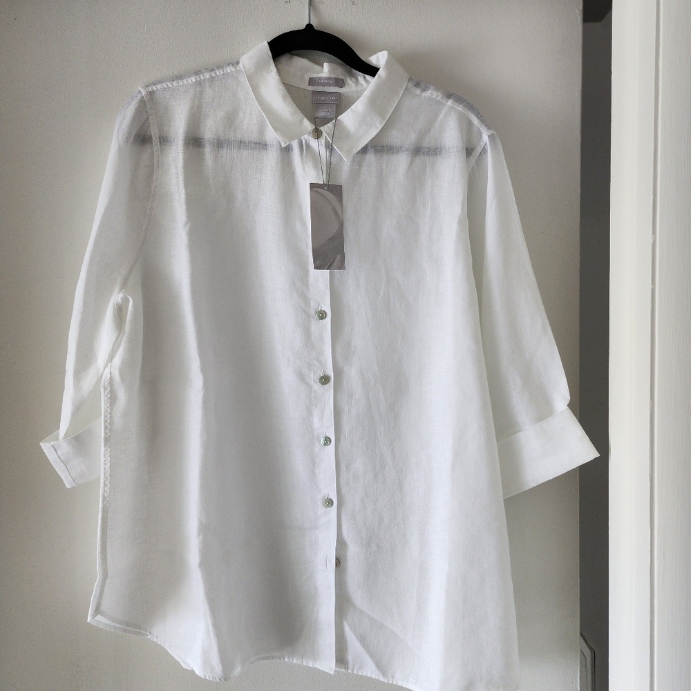 Chico's Crisp White Linen Casual Button-Down Shirt